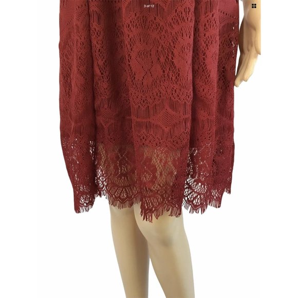 Queens Love Shift Dress M Red Lace Witchy Boho Peasant 3/4 Bell Sleeve Slip NWT - Picture 3 of 12